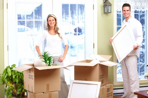 Packed moving boxes prepared for a Gunnersbury home move